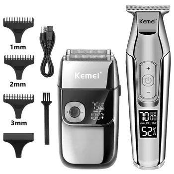 Kemei cabelo clipper t9 homens kit aparador de metal profissional barbeador elétrico recarregável USB cabelo clipper homens km-5027 Clipper