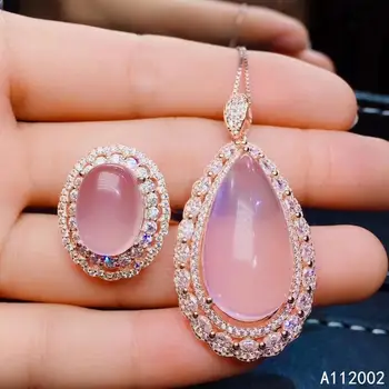 KJJEAXCMY belas jóias naturais Quartzo Rosa de prata 925 mulheres pingente de colar, anel de suporte de conjunto de teste da moda de venda quente