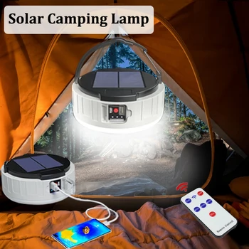 LED Lâmpada Luz Solar Portátil Camping Noite a Lâmpada Recarregável do Exterior da Tenda da Lanterna elétrica Com Controle Remoto Para Iluminação de Emergência
