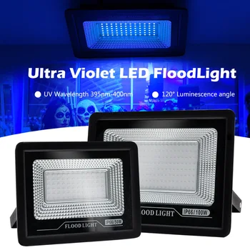 LED UV Floodlight AC 220V 50W, 100W Festa de Halloween Luzes de Inundação 395nm 400nm IP66 Waterproof a Fluorescente Ultravioleta Fase da Lâmpada