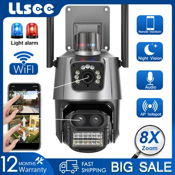 LLSEE icsee 4K de 8MP zoom 8X de CCTV sem fio wi-FI exterior monitoramento câmera de segurança IP, cheio de cor, à prova d'água, de duas vias chamada