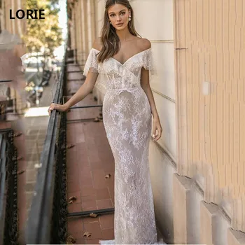 LORIE Vestido de Noiva Sereia Sexy 2019 Desativar O Alto Dividir Ombro Lace Vestido de Noiva Vestidos de Casamento, Vestidos de noiva