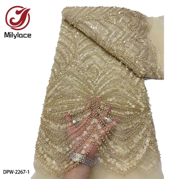 Luxo Africano Pesado Frisada Lace Fabric 2023 Alta Qualidade Nigeriano Sequin Tecido Tule de Material para o Casamento de 5 m DPW-2267