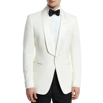 Marfim Homens de Negócios informais de Casamento Smoking com uma Calça Preta de Moda Masculina Ternos Conjunto Jaqueta de 2 peças de roupa para o Jantar