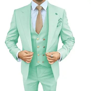 Masculino 3 Peças Ternos Slim Fit Casual de Negócios Borgonha Lapela Cáqui Formal Smoking para os Padrinhos de Casamento (Blazer+Calça+Colete)
