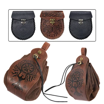 Medieval Viking Dinheiro Saco Do Malote Cosplay Hangable Cinto Saco Da Cintura Unissex Em Couro Cordão Bag, Bolsa Da Moeda Acessórios De Festa Prop