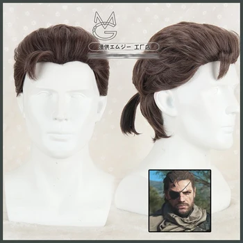 Metal Gear Solid : Portable Ops Cosplay Perucas Curto Homens Marrom Cinza Cabelo Sintético +Eyepatch + Grátis Tampa da Peruca