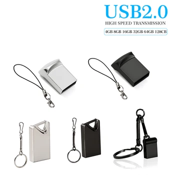 Mini Metal Dourado USB 2.0 Flash Drive de 32GB e 64 GB, 128 GB de Memória Stick Pen Drives, Disco de U Presentes Chave de Corrente 1 PCS Livres de LOGOTIPO Personalizado