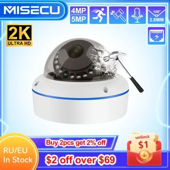 MISECU Super HD 5MP 4MP H. 265 Vigilância IP POE Microfone da Câmara Dome Interior de Vídeo Segurança para Casa Câmara de Metal de e-Mail Push P2P
