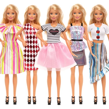 Moda 12em Roupas de Boneca De Barbie Brilho de Suspender a Saia Camiseta de Vestir Boneca, Acessórios DIY Jogar a Casa da Menina de Partido Brinquedo de Presente