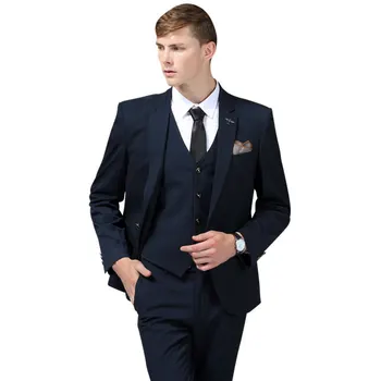 Moda Casual de Luxo Sólido Blazers E Calças Conjunto de 3 Peças Formais de Negócios, Homens de Ternos