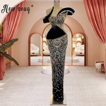 Moderno Haute Couture Cristais De Baile, Vestidos De Preto Total Pesado Frisado Vestidos Feitos De 2023 Dubai Artesanal Concurso De Vestidos De