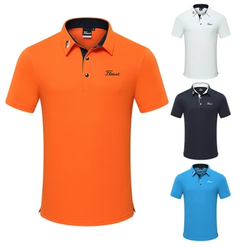 Novo Golf ao ar livre masculino de Verão, Camisa de Polo de Toalha Absorvente de Golfe Respirável manga Curta T-Shirt