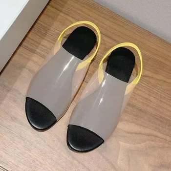 Novo Plano de Fundo de Nylon Sandálias das Mulheres Preguiçoso Romano Sandálias de Verão, Sapatos feminino Open Toe Sandálias de PVC