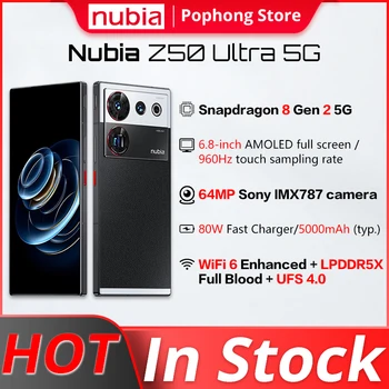 Núbia Z50 Ultra Telefone Móvel de 6,8 polegadas 144Hz AMOLED flexível de visualização Snapdragon 8 Gen 2 Octa Core 80W Carga Rápida NFC