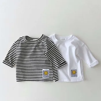 O coreano Ins T-Shirt Bebê Simples sorriso Casual T-shirt Outono Inverno 2023 NOVO Menino do Assentamento Camisa 0-3Year Menina T-Shirt