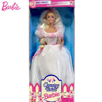 Original da década de 90 Bonecas Barbie País Noiva De 1994, Vestido de Casamento Branco de Noiva Cocar de Brinquedos para Meninas Edição Especial dia do Casamento