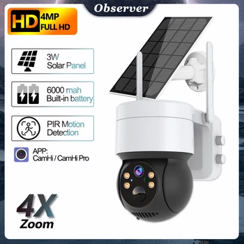 Outdoor Câmeras de Segurança sem Fio 4MP HD Zoom 4x de Detecção de Movimento Solar IP Cam Proteção de Segurança Smart Home Vídeo CCTV Camhi