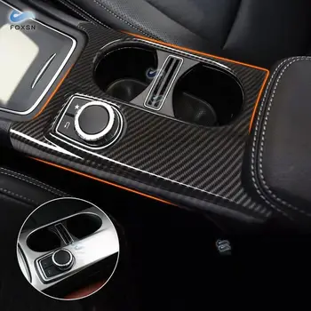 Para a Mercedes-Benz UMA ABL Classe CLA W176 X156 C117 ABS com Fibra de Carbono Textura de Carro do Centro de Console Copo de Água Tampa do compartimento da Guarnição