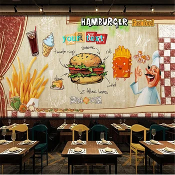 Personalizado Hambúrgueres com Queijo Ocidental Restaurante de Fast Food de Fundo Mural de papel de Parede 3D Snack-Bar Pizza Frita Coque Papel de Parede 3D