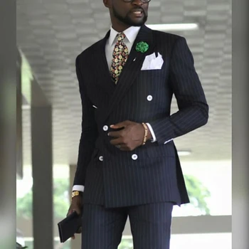 Pinstripe Double Breasted Ternos para Homens Formal de Casamento Smoking 2 Peça Jaqueta com Calças de Moda Masculina Traje