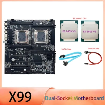 Placa-mãe de Dupla placa-Mãe Soquete LGA2011-3 Dual CPU Suporte a RECC de Memória DDR4 Com 2XE5 2609 V3 CPU+Cabo SATA+Cabo de conexão do Interruptor