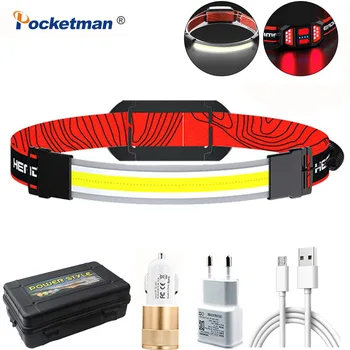 Pocketman de LED de SABUGO de Farol de Luz Branca/Vermelha Luz Recarregável USB Farol de Cabeça Impermeável Cabeça da Lâmpada da Lanterna elétrica