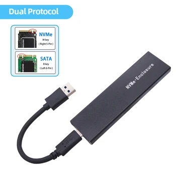 Portátil de Dupla Protocolo M2 NVMe NGFF SSD SATA Case USB 3.1 Gen 2 Externos M2 SSD Caso para 2230 2242 2280 2260 Acessórios para PC