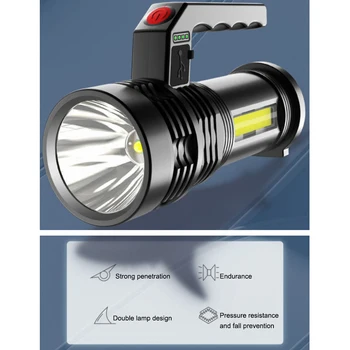 Potente Lanterna LED USB Lanterna Lanterna Farol com Lâmpada ao ar Livre