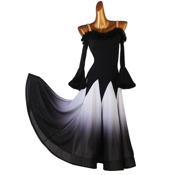 preto branco gradiente padrão salão de baile vestido de vestidos longos Mulheres Estágio Valsa de Salão de baile Vestido de baile vestido de concorrência mq265