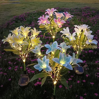 Pátio externo, a Decoração do Jardim Gramado Andar de Inserção LED da Lâmpada de Simulação da Flor Lâmpada Nova 7-cabeça Solar da Flor do Lírio Lâmpada