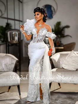 Robe De Mariee Sereia Africano Vestido De Noiva Off Ombro De Luxo, Babados, Apliques De Miçangas De Cristal Vestido De Noiva Vestido De Noiva