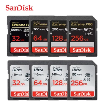 SanDisk Cartão SD de 32GB e 64 GB, 128 GB 256 GB Cartão de Memória de 120 mb/s U1 200MB/s U3 V30 4K Para Canon Nikon SLR Câmera de Filmagem de Vídeo 4K