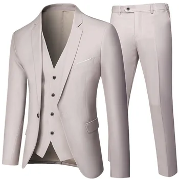 Setelan Bisnis Jaket Mantel Blazer Celana Panjang Rompi Pernikahan Pria Tiga Potong Celana Rompi Ukuran Besar Terno De Homens