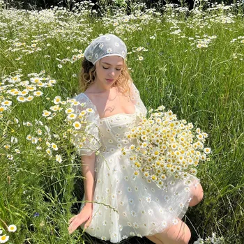 Sevintage Elegante Daisy Tule Mini Vestidos De Baile Querida Puff Mangas Curtas Vestidos De Noite Formal, Vestido De Festa 2022