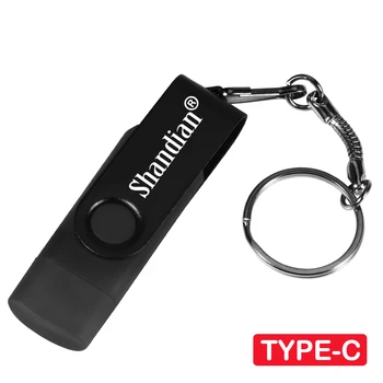 SHANDIAN TIPO-C 2.0 USB flash drive 7 cores Rotativo Pen drive de Metal com corrente chave de um stick de Memória de 64GB 32GB disco de U do presente do Negócio