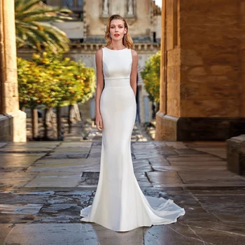 Simples Vestido De Casamento Branco De 2023 O Decote Sem Mangas Sereia Vestido De Noiva Comprimento Do Assoalho Sweep Trem Vestido De Noiva Vestidos De Noiva