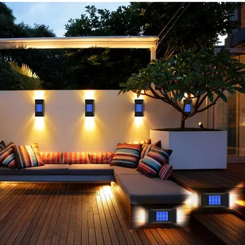 Smart LED Jardim Solar da Luz de Lâmpada de Parede Exterior Impermeável Varanda Caminho de Cerca de Lâmpada Pátio Decoração de luz Solar da Escada Deck Luz