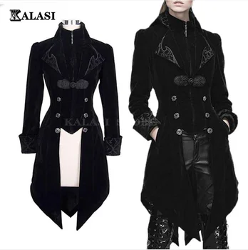 Steampunk Mulheres Homens Medievais Vestido de traje Velet Stand Colarinho Tailcoat Gothic Vampire Cosplay Jacket Coats S-5XL