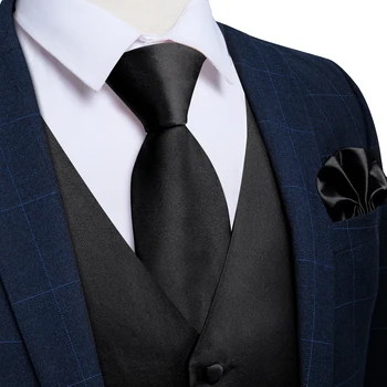 Sólida clássico Colete Preto para o Homem a Festa de Casamento de Realizar chaleco hombre de Luxo Formal de Homens Colete Gravata Bolso Quadrado Presentes