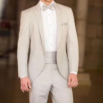 Ternos elegantes para os Homens Bege Pico de Lapela Um Botão Tailcoat Moda Formal do Noivo do Casamento Terno Slim Fit 2 Peça Blazer Calça Conjunto