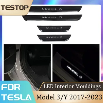 Tesla Model 3/Y Logo a Porta do Carro Peitoril da Barra do DIODO emissor de Luz de Indução Magnética de Limite de Faixa de Peças De 2023 Auto Acessórios de decoração
