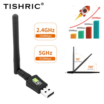 TISHIRC 600Mbps de Banda Dupla Placa de Rede sem Fio USB 2.0 Adaptador de wi-Fi de 2,4 GHz+5GHz Ethernet Wi-fi Rede Cartão Para PC Computador