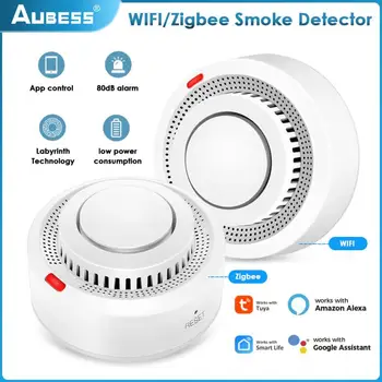Tuya wi-Fi/Zigbee Detector de Fumaça Sensor de Alarme de Detecção de Incêndio Alarme de Incêndio APP de Controle Remoto para Casa Assistente de Segurança Acessórios