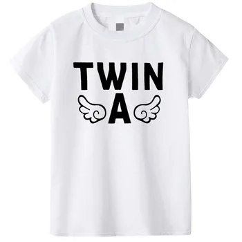 TWIN Impressão Menina Rapazes de Camisa de T de Crianças Garoto de Manga Curta-O-Tops com decote em Crianças T-Shirts de Verão Casual