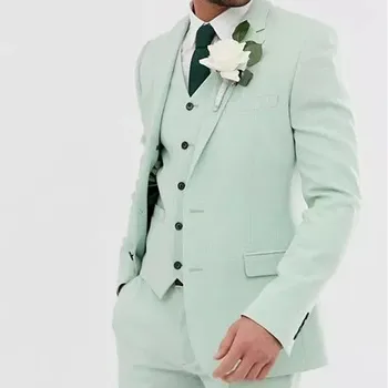 Verde menta Homens de Três peças (de Jaqueta+Calça+Colete) Terno De 2023 Nova Moda de Alta-qualidade dos Homens de Noiva Baile Terno