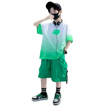 Verão Big Boy Roupas De Crianças Roxo Cor Verde De Manga Curta T-Shirts, Tops + Shorts Terno Adolescente De Algodão Roupas 5 7 9 11 13 14 Anos