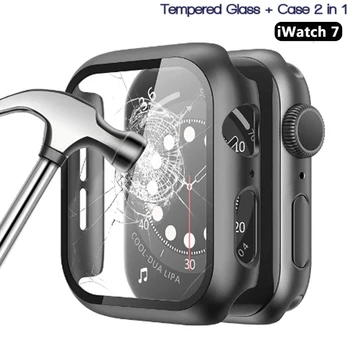 Vidro PC+completa Capa Para Apple Relógio 7 caso 45mm 41mm para iWatch caso Accessorie pára-choque+Protetor de Tela para Apple assistir a serie 7